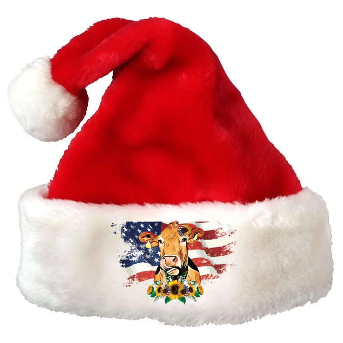 Cow Patriotic Usa Flag Gift Premium Christmas Santa Hat