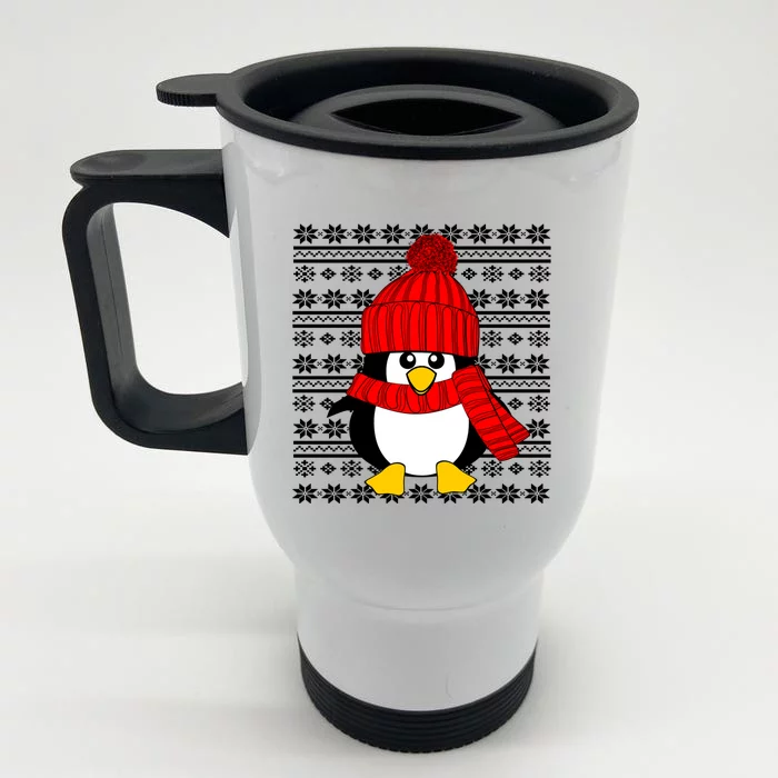 Cute Penguin Ugly Christmas Sweater Xmas Gift Front & Back Stainless Steel Travel Mug