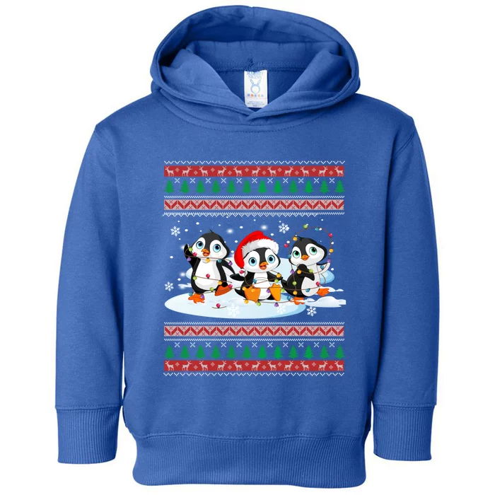 Cute Penguin Ugly Christmas Sweater Xmas Light Penguin Lover Gift Toddler Hoodie