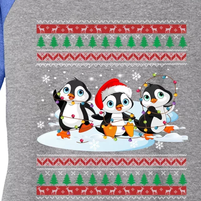 Cute Penguin Ugly Christmas Sweater Xmas Light Penguin Lover Gift Women's Tri-Blend 3/4-Sleeve Raglan Shirt