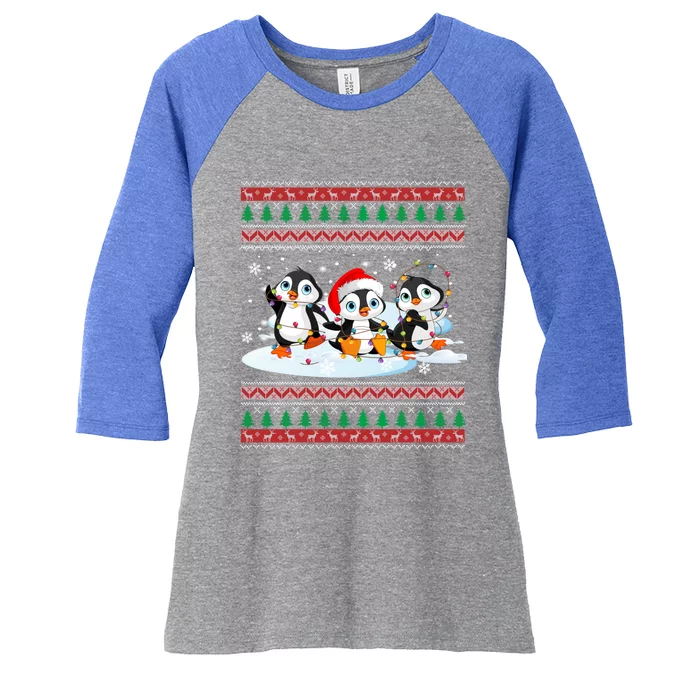 Cute Penguin Ugly Christmas Sweater Xmas Light Penguin Lover Gift Women's Tri-Blend 3/4-Sleeve Raglan Shirt