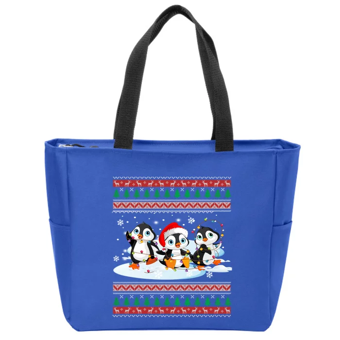 Cute Penguin Ugly Christmas Sweater Xmas Light Penguin Lover Gift Zip Tote Bag