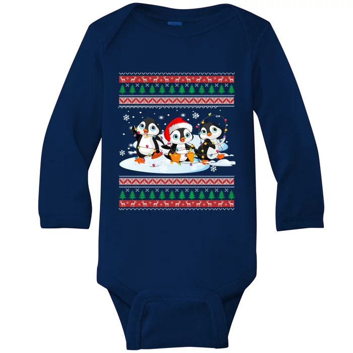 Cute Penguin Ugly Christmas Sweater Xmas Light Penguin Lover Gift Baby Long Sleeve Bodysuit