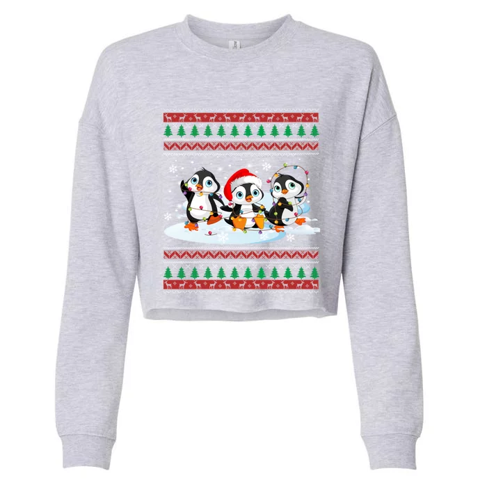 Cute Penguin Ugly Christmas Sweater Xmas Light Penguin Lover Gift Cropped Pullover Crew