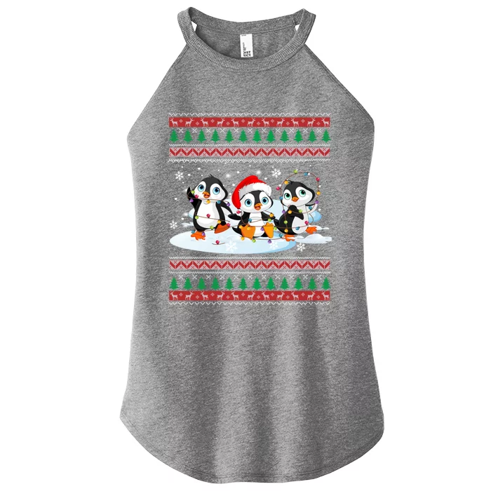 Cute Penguin Ugly Christmas Sweater Xmas Light Penguin Lover Gift Women’s Perfect Tri Rocker Tank