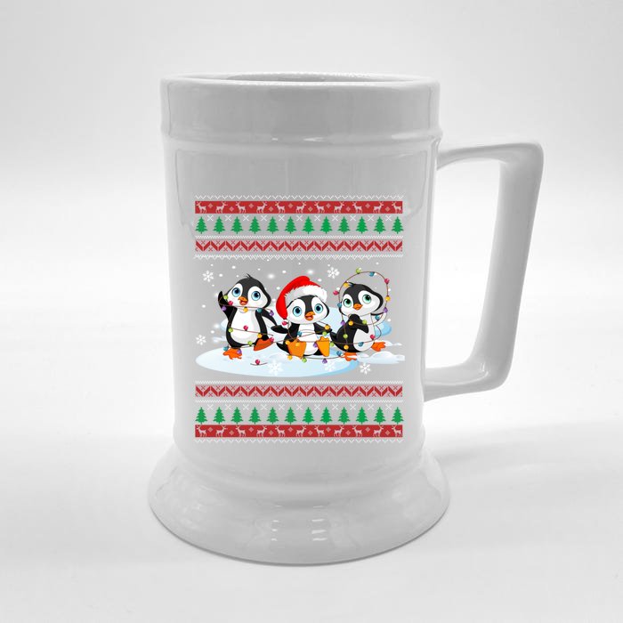 Cute Penguin Ugly Christmas Sweater Xmas Light Penguin Lover Gift Front & Back Beer Stein