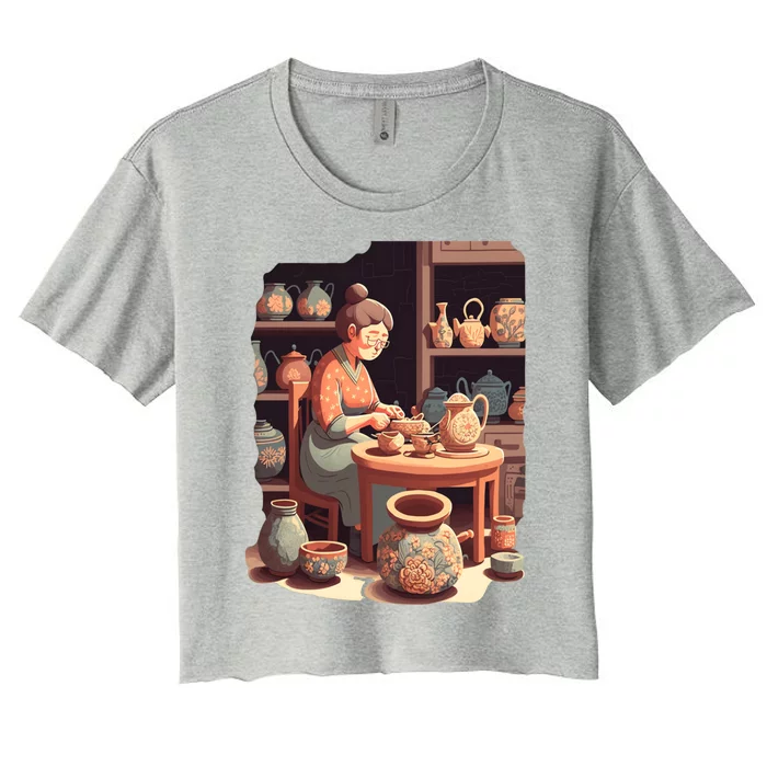 Claymaker Pottery Vintage Pottery Mom Meaningful Gift Women's Crop Top Tee