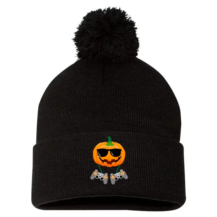 Cool Pumpkin Video Gamer Pom Pom 12in Knit Beanie