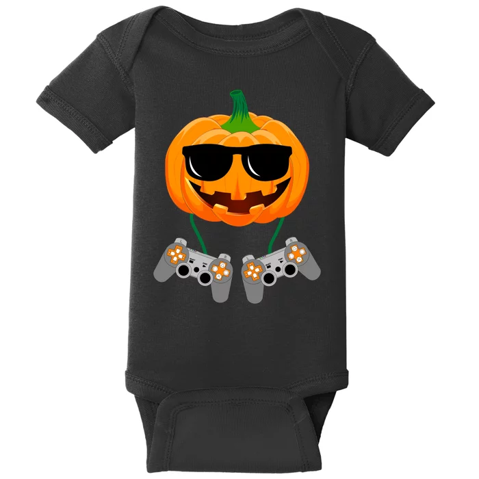 Cool Pumpkin Video Gamer Baby Bodysuit