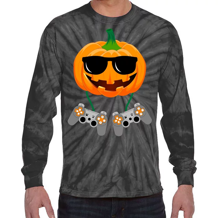 Cool Pumpkin Video Gamer Tie-Dye Long Sleeve Shirt