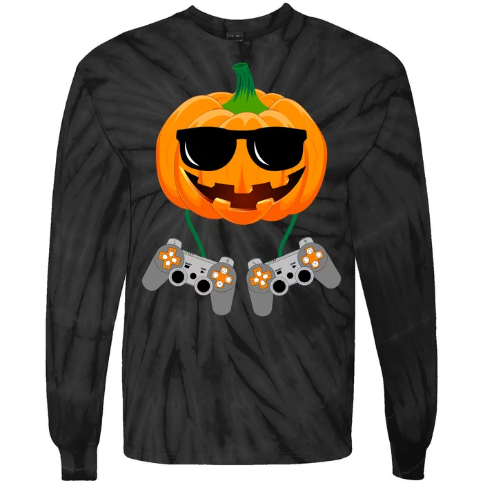 Cool Pumpkin Video Gamer Tie-Dye Long Sleeve Shirt