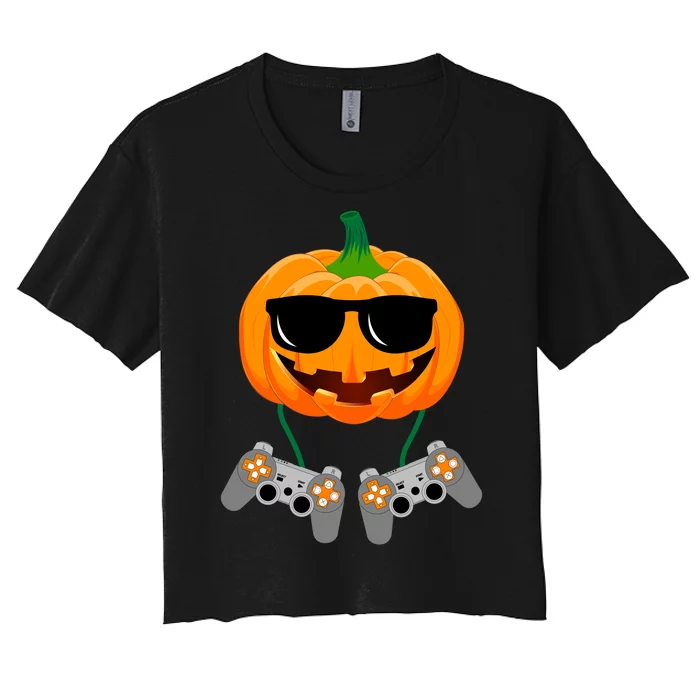 Cool Pumpkin Video Gamer Women's Crop Top Tee