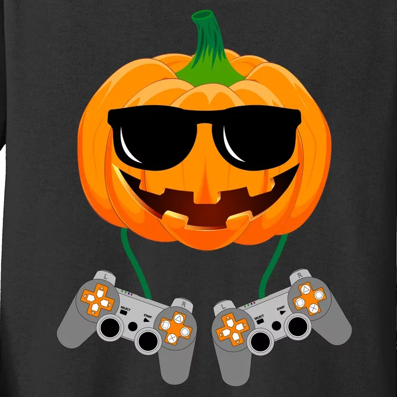 Cool Pumpkin Video Gamer Kids Long Sleeve Shirt