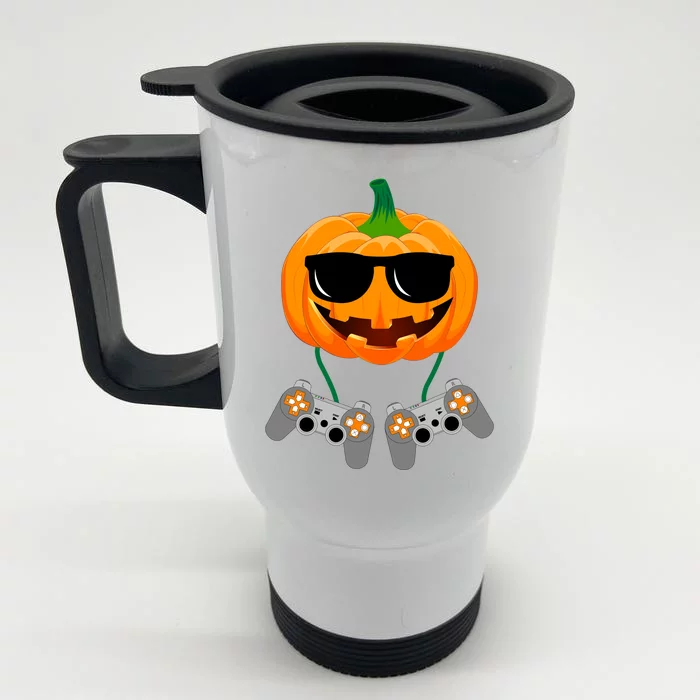 Cool Pumpkin Video Gamer Front & Back Stainless Steel Travel Mug