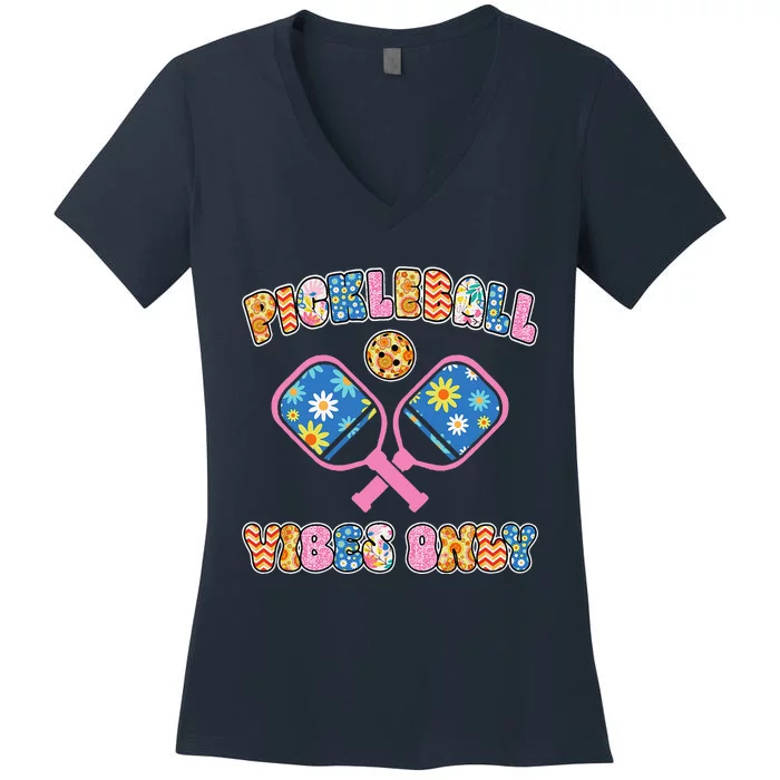 Cute Pickleball Vibes Only Women's V-Neck T-Shirt