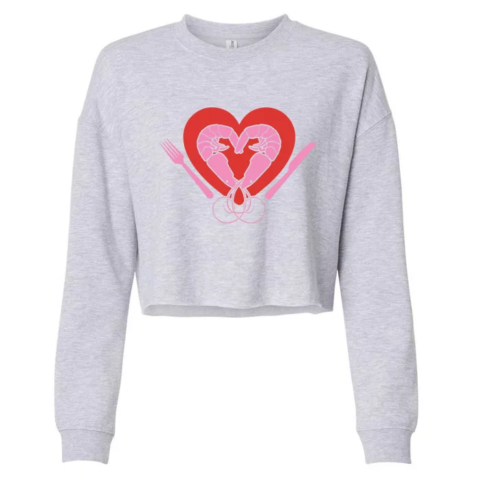 Cute Prawn Valentines Day Heart Shrimp Chef Fork Knife Gift Cropped Pullover Crew