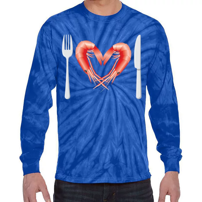 Cute Prawn Valentines Day Heart Shrimp Ocean Chef Fork Gift Funny Gift Tie-Dye Long Sleeve Shirt