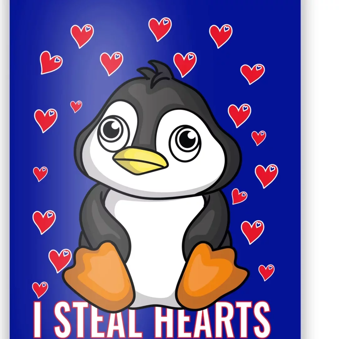 Cute Penguin With Red Hearts I Steal Heart Penguin Cute Gift Poster