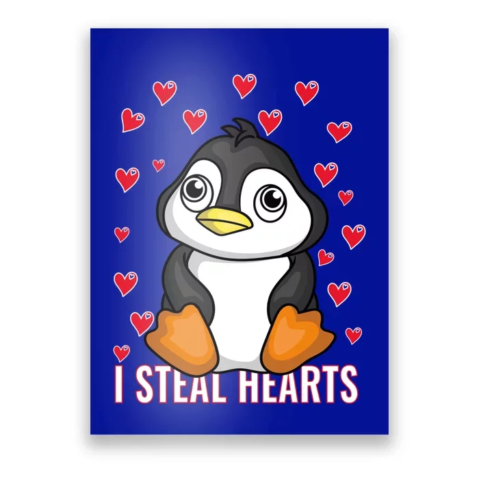 Cute Penguin With Red Hearts I Steal Heart Penguin Cute Gift Poster