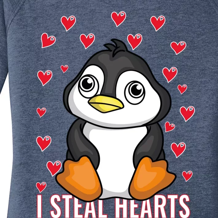 Cute Penguin With Red Hearts I Steal Heart Penguin Cute Gift Women's Perfect Tri Tunic Long Sleeve Shirt