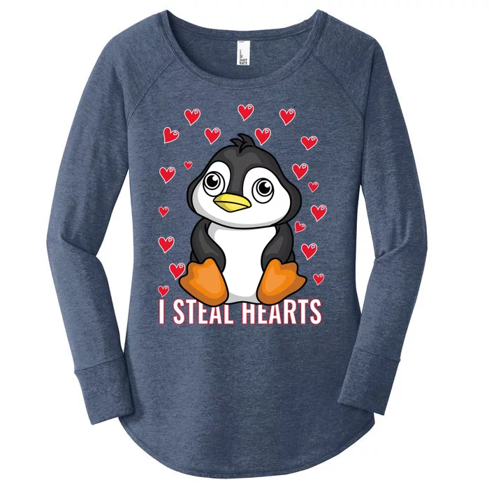 Cute Penguin With Red Hearts I Steal Heart Penguin Cute Gift Women's Perfect Tri Tunic Long Sleeve Shirt