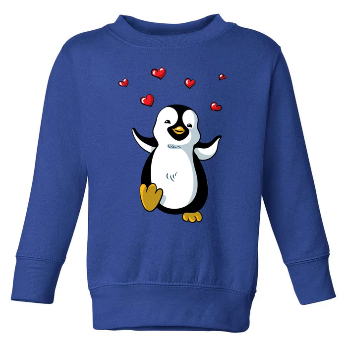 Cute Penguin With Red Hearts Valentines Day Meaningful Gift Toddler Sweatshirt