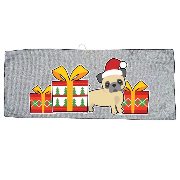 Cute Pug With Santa Hat Cute Christmas Pug Gift Large Microfiber Waffle Golf Towel