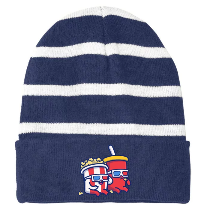 Cute Popcorn With Soda Striped Beanie with Solid Band