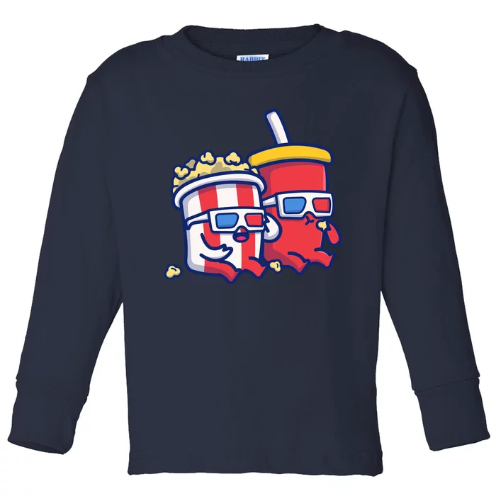 Cute Popcorn With Soda Toddler Long Sleeve Shirt