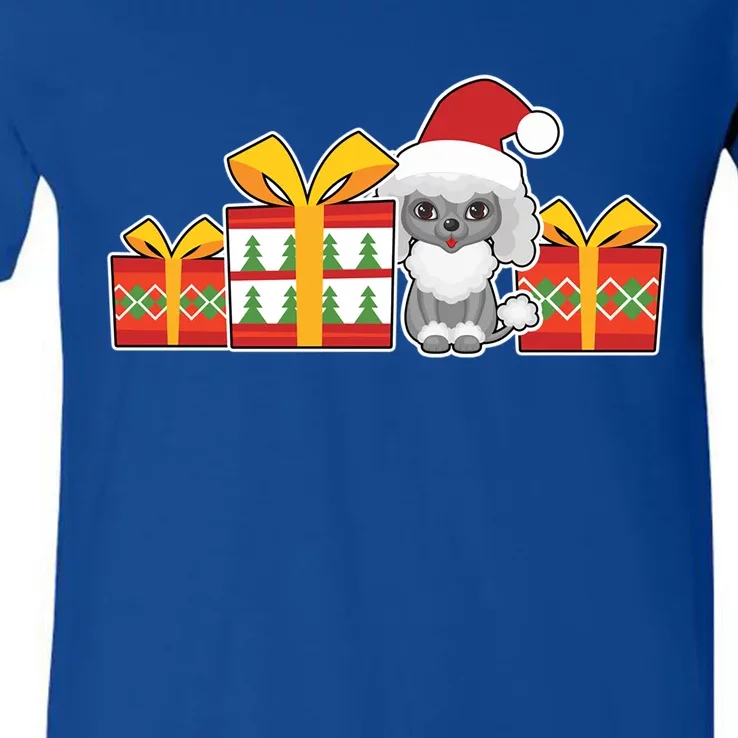 Cute Poodle With Santa Hat Cute Christmas Poodle Meaningful Gift V-Neck T-Shirt