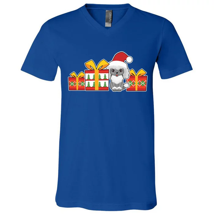 Cute Poodle With Santa Hat Cute Christmas Poodle Meaningful Gift V-Neck T-Shirt