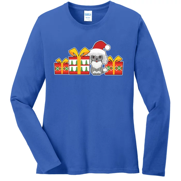 Cute Poodle With Santa Hat Cute Christmas Poodle Meaningful Gift Ladies Long Sleeve Shirt