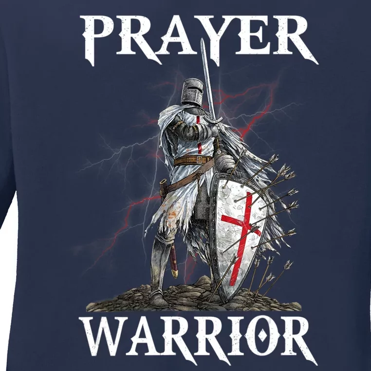 Christian Prayer Warrior Jesus Cross Religious Messages Ladies Long Sleeve Shirt