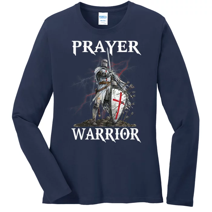 Christian Prayer Warrior Jesus Cross Religious Messages Ladies Long Sleeve Shirt