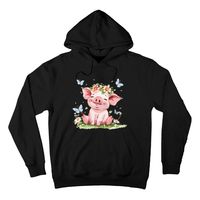 Cute Pig With Flowers I Pig Hoodie