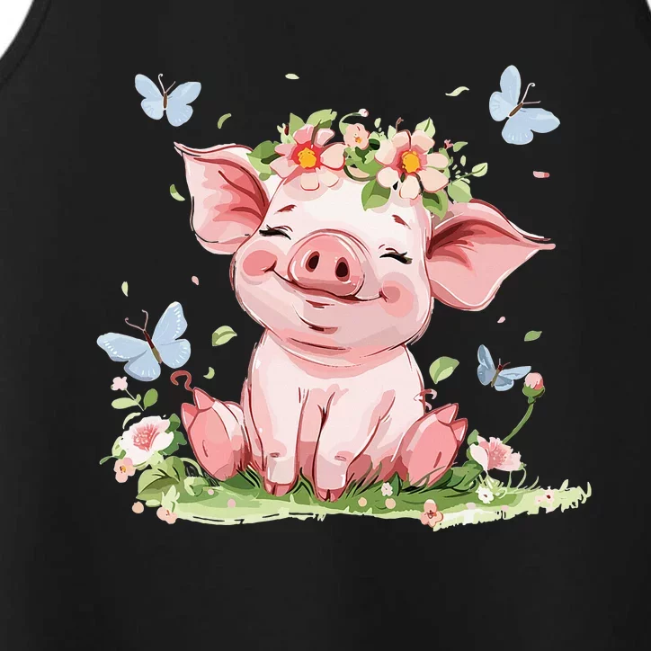 Cute Pig With Flowers I Pig Performance Tank