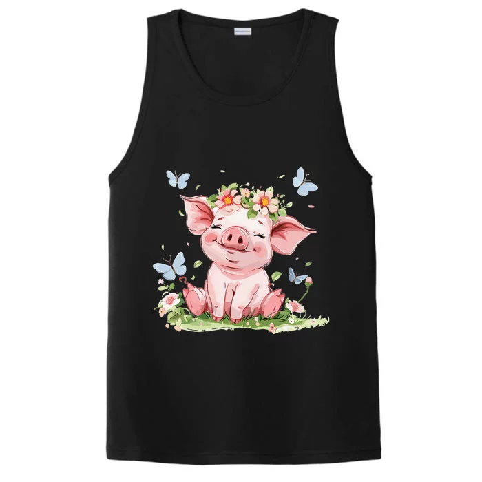 Cute Pig With Flowers I Pig Performance Tank