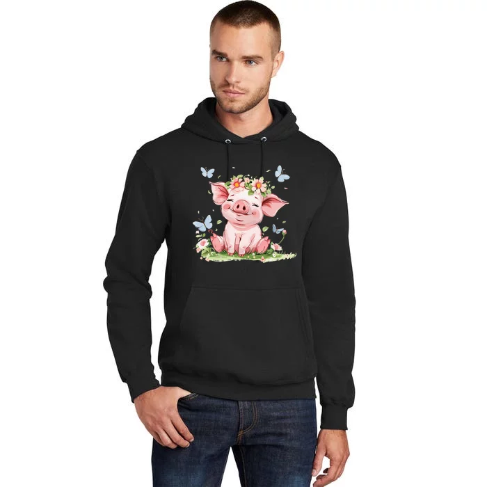 Cute Pig With Flowers I Pig Tall Hoodie