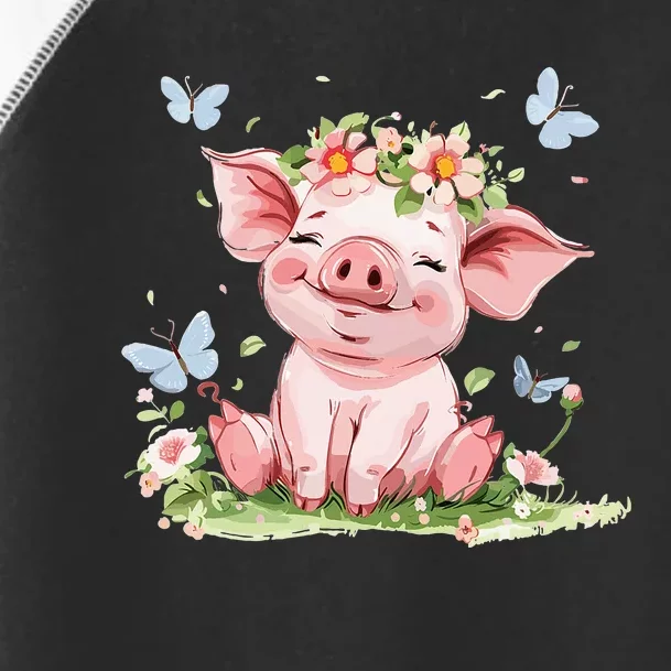 Cute Pig With Flowers I Pig Toddler Fine Jersey T-Shirt