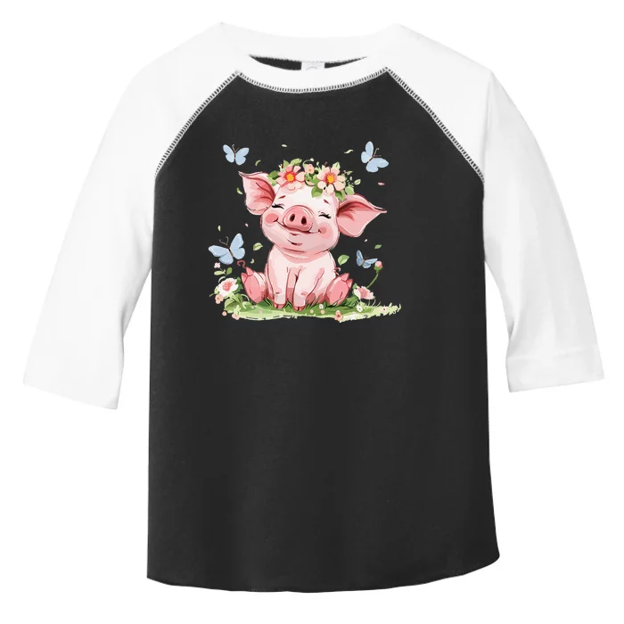 Cute Pig With Flowers I Pig Toddler Fine Jersey T-Shirt