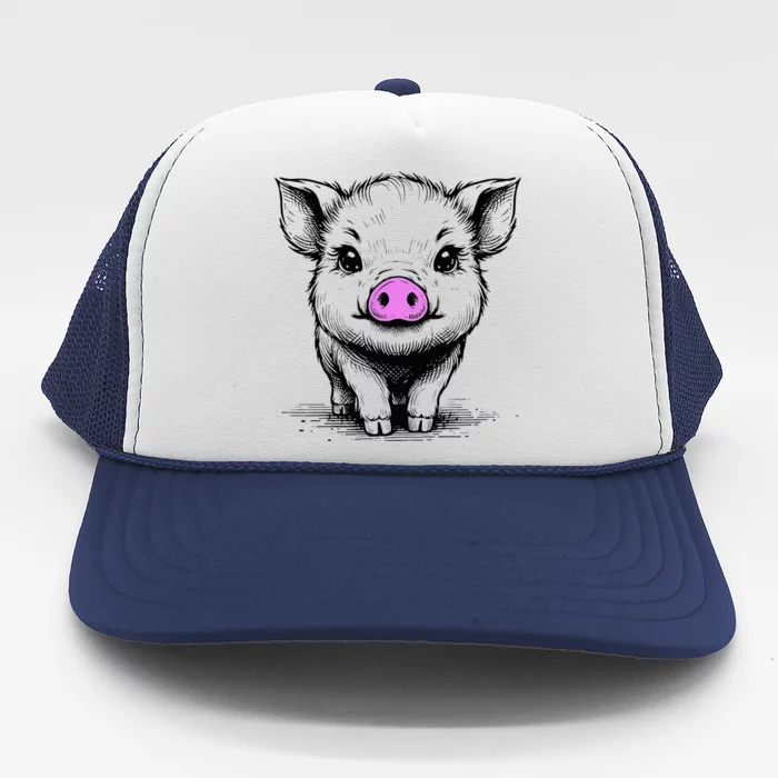 Cute Pig With Nose Drawing Trucker Hat