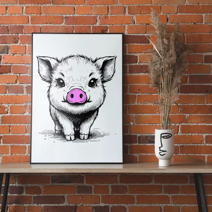 Cute Pig With Nose Drawing Poster