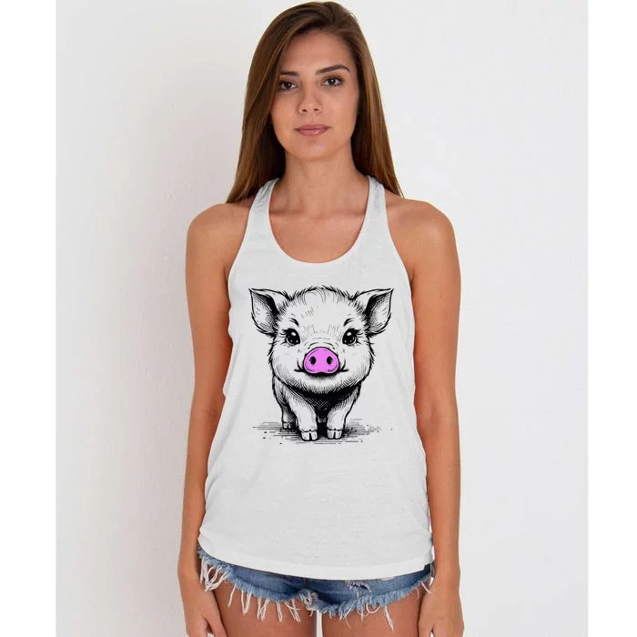 Cute Pig With Nose Drawing Women's Knotted Racerback Tank