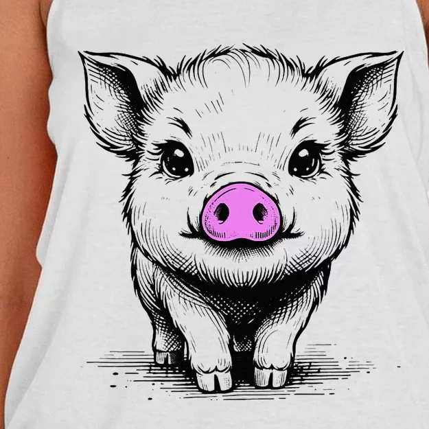 Cute Pig With Nose Drawing Women's Knotted Racerback Tank