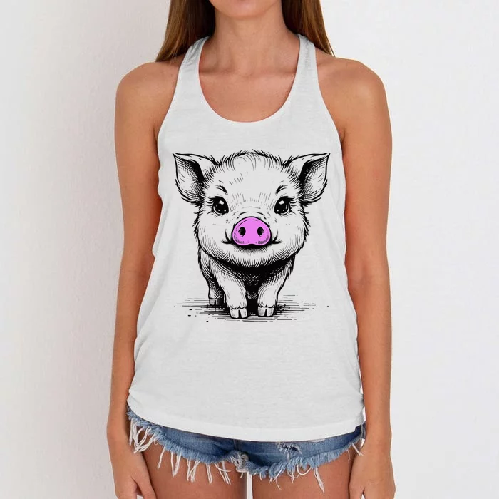 Cute Pig With Nose Drawing Women's Knotted Racerback Tank