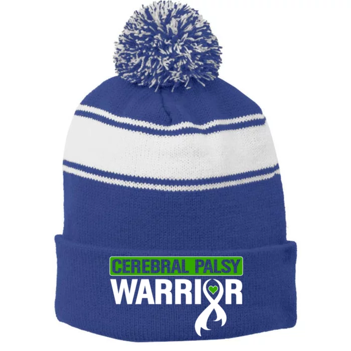 Cerebral Palsy Warrior Cp Green Ribbon Awareness Support Cute Gift Stripe Pom Pom Beanie