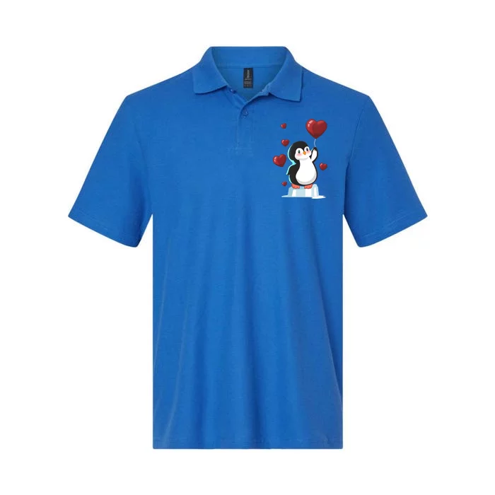 Cute Penguin With Heart Balloon Valentines Day Love Gift Softstyle Adult Sport Polo