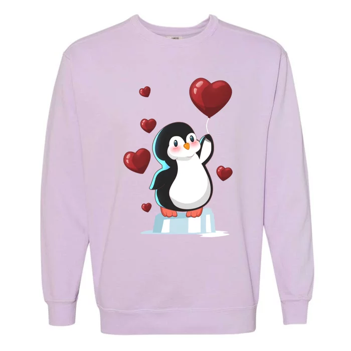 Cute Penguin With Heart Balloon Valentines Day Love Gift Garment-Dyed Sweatshirt