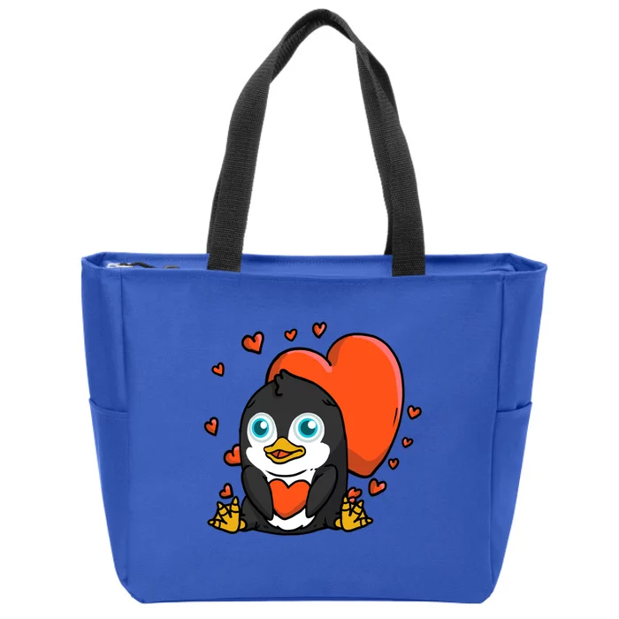 Cute Penguin With Hearts Penguin Lovers Valentine's Day Meaningful Gift Zip Tote Bag