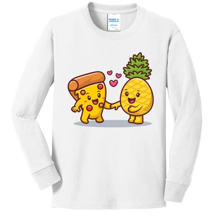 Cute Pizza With Pineapple Kids Long Sleeve Shirt